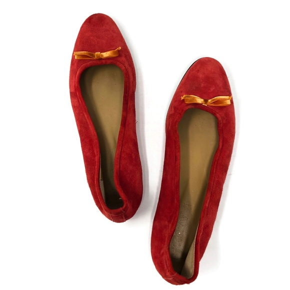 J Crew Red Suede Velvet Bow Ballet Flats Women's 8.5 - Picture 1 of 11